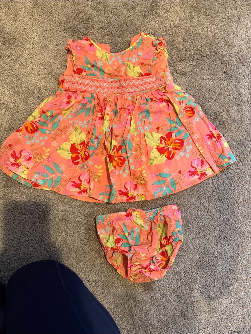 Coral Floral Baby Dress with Matching Bloomers 6-9 month